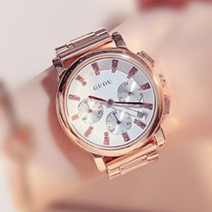 Guou Brand Rose Gold Plated Chronograph Watch